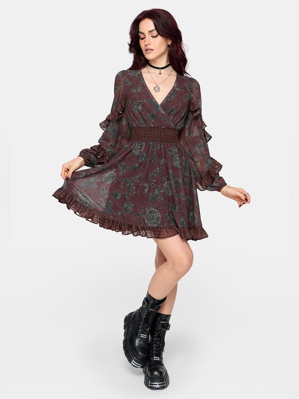 Disturbia Pact Paisley Frill Sleeve Mini Dress US 14 / UK 18